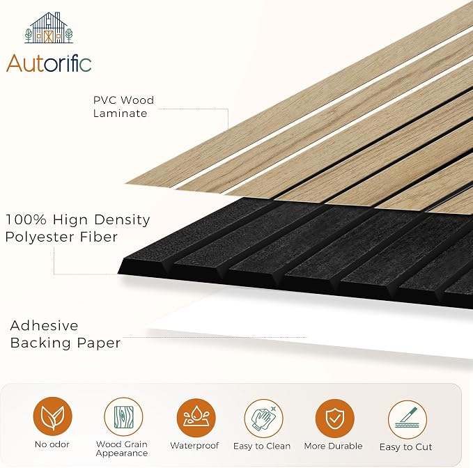 12 Pack Acoustic Panels, 11.8”x15.7”x0.35” Soundproof Panels,Teak | Simulated PVC Wood Grain Finish,Peel and Stick Wall Panels,100% Polyester Fiber Soundproof Wall Panel for Interior Wall Decor - Image 3