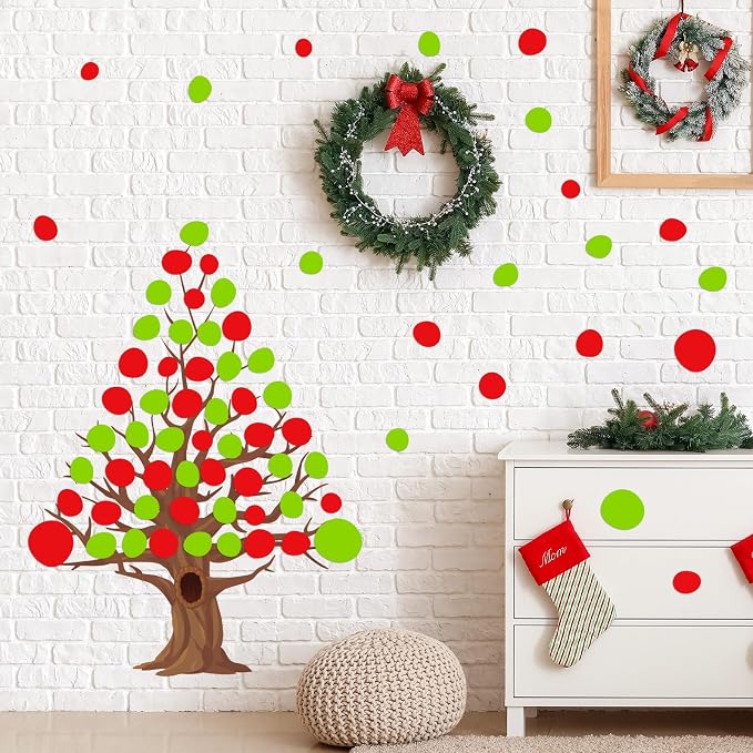 TaoBary 15 Sheet 300 Pcs Polka Dot Wall Decals Boho,Red Green | Removable Peel Stick Stickers for Playroom Nursery Kids Room, Irregular Sizes Terrazzo Decor, Vinyl Safe for Walls - Image 4
