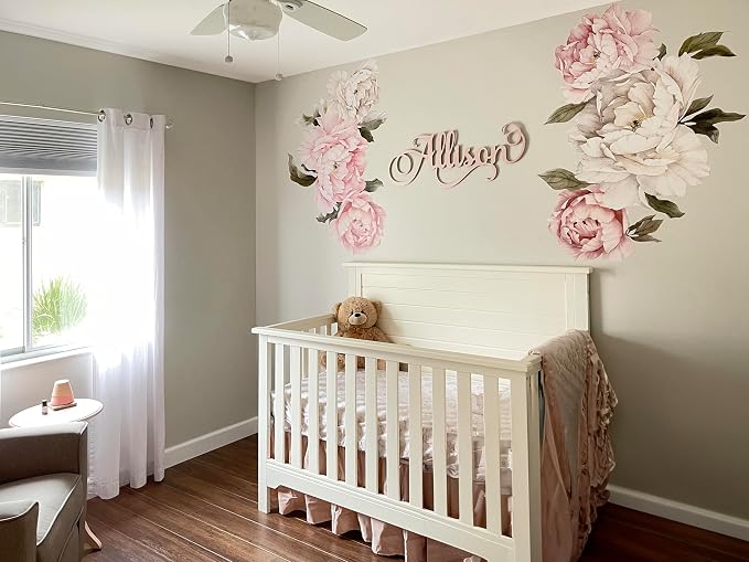 Floral Peonies Wall Decal, Peony Bouquet Flowers Removable Peel and Stick Wall Sticker - Image 2