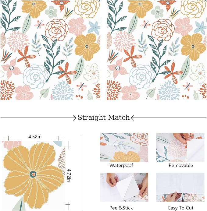 WENMER Floral Peel and Stick Wallpaper - 17.71'472' Boho Pink Floral Contact Paper Self-Adhesive Removable Wallpaper for Bathroom Cabinet Decorative - Image 5