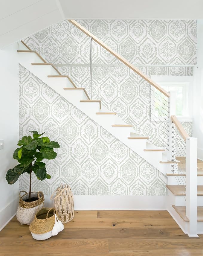 HeloHo Peel and Stick Wallpaper Green Contact Paper Boho Wall Paper Modern Geometric Removable Self Adhesive Wallpapers for Bedroom Bathroom Cabinet Waterproof Decor Vinyl Rolls 78.8" X 17.3" - Image 6