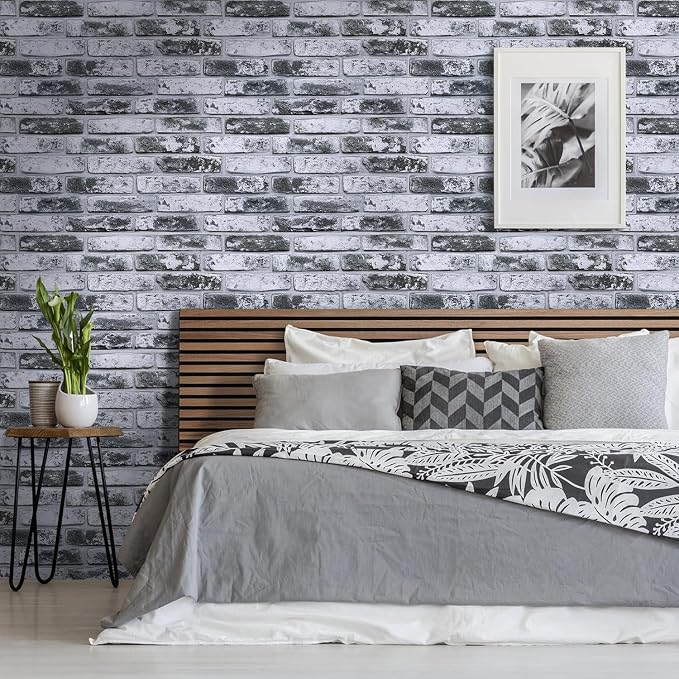 COMSTICKC 3D Faux Brick Wall Panels Peel and Stick, 12 Pcs 22.8" x 11.8" | Gray, Not Real Brick, Ultra-Light Thin PVC Fake Brick Decorative Wall Covering Sticker for Interior Decor, Cover 22.48 sq ft - Image 7