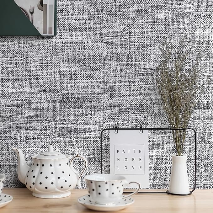 Grey Grasscloth Peel and Stick Wallpaper 17.3"x480" Faux Linen Textured Contact Paper Removable Self Adhesive Vinyl Wallpaper for Bedroom Bathroom Kitchen Cabinets - Image 3