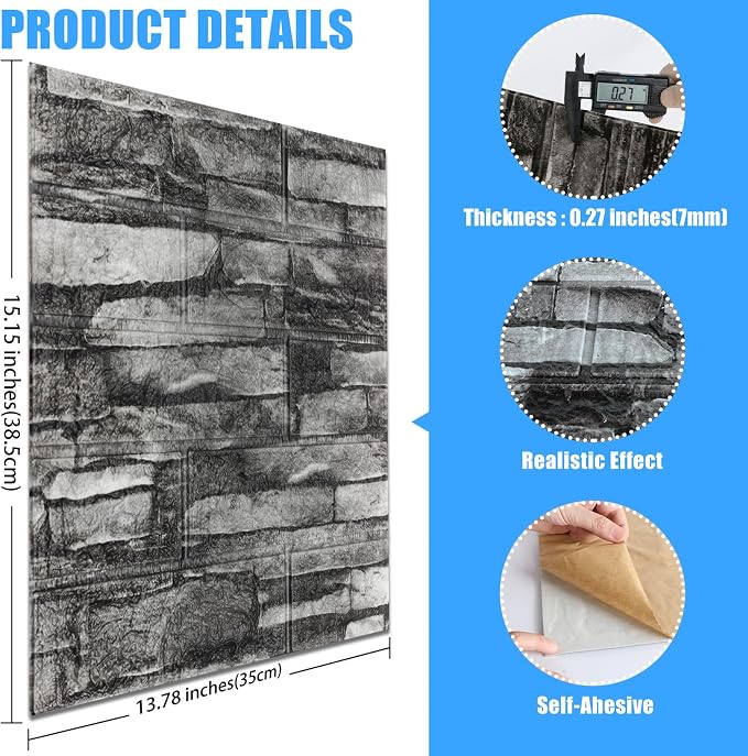 Peel and Stick 3D Foam Stone Wall Panels, Self Adhesive Wallpaper | 30Pcs Soft Flexible Kitchen Backsplash Peel and Stick (13.7 * 15.1in) Waterproof DIY Install Decorative Wall Panels - Image 3