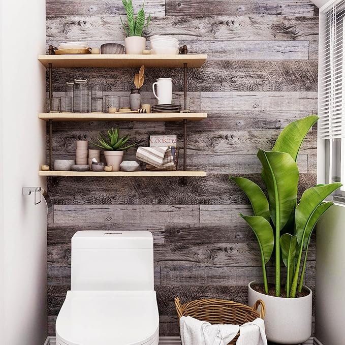 Yun-aeon Natural Wood-Gray Contact Paper Peel and Stick Wallpaper | 17.3"x 400"Self Adhesive Removable Vintage Faux Wood Wall Paper Plank Shelf Home Decoration Kitchen Counter Cover - Image 6