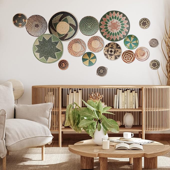 Glenmal 18 Pcs Boho Basket Wall Decals Round Wall Sticker Modern Decor Peel and Stick Decor Sticker Removable Boho Stickers Rustic Art for Bedroom Office, Kitchen, Living Room, Nursery - Image 3