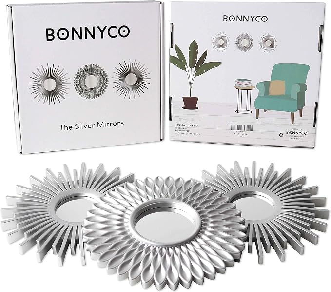BONNYCO Wall Mirrors Pack of 3 Round Silver Mirrors for Home Decor, Bedroom and Room. Espejos Decorativos de Pared Sala Dormitorio, Circle Wall Decor Minimalist Vintage, Chic. Gifts for Women Mums - Image 2