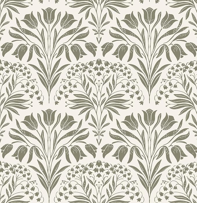 Vintage Tulip Floral Peel and Stick Wallpaper Retro Gray Contact Paper | 17.3in X 118in Tulip Flowers Self Adhesive Wallpaper Dark Botanical Removable Wallpaper for Bedroom Accent Wall Decor by EchoSphere