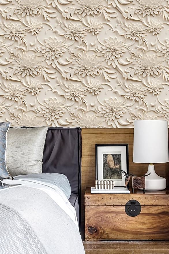 Peel and Stick Wallpaper Light Brown Scroll Floral Feature - Image 4
