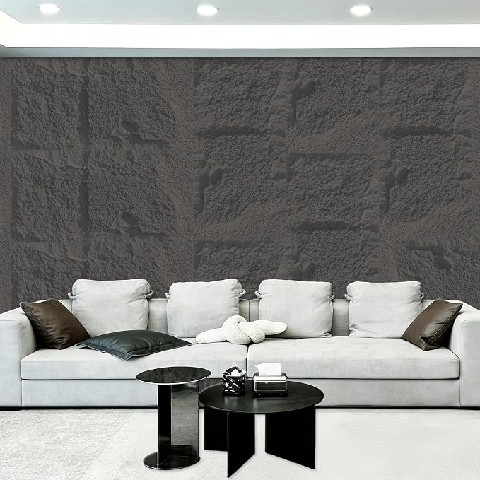 3D Faux Stone Wall Panels, 1.18" wall Panels for Interior wall Decor, 4 PCS PU Wainscoting Panel， Cement Texture， Thicker Accent， for Living Room, Office, 47.2" x 23.6", (Dark Brown) - Image 7