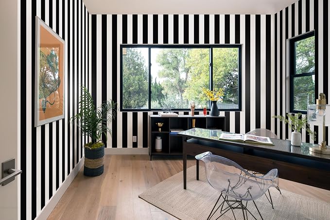 Guvana Stripe Black and White Peel and Stick Wallpaper Self-Adhesive Wallpaper 118"x17.7" Removable Contact Paper Waterproof Wall Paper Decorative Wall Covering Cabinets Shelves Drawer Liner Vinyl - Image 4