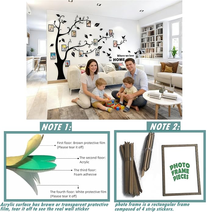 3D Tree Wall Stickers - DIY Photo Frame Tree Wall Decal Family Photo Frame Sticker Murals Wall Decor Living Room Bedroom TV Background Home Decorations (M:83 * 59in,Black Right) - Image 6