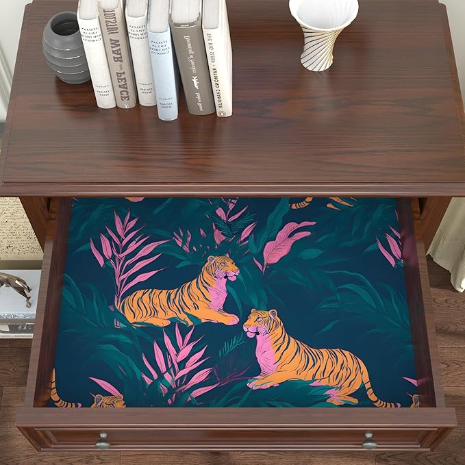 BOKEBEVE Tropical Tiger Wallpaper Peel and Stick Green Pink 17.5 x 393.5In | Extra Long Removable Renter Friendly Jungle Tiger Wall Paper for Bedroom Bathroom Living Room Feature Accent Wall - Image 5