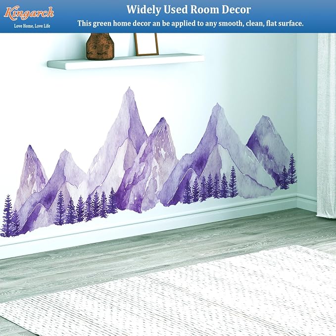 Purple Watercolor Mountain Wall Decals Peel and Stick - Scenic Mountain Pine Trees Forest, Boho Nature Landscape Vinyl Sticker for Bedroom, Nursery, Living Room - Removable Wall Mural Decor - Image 4