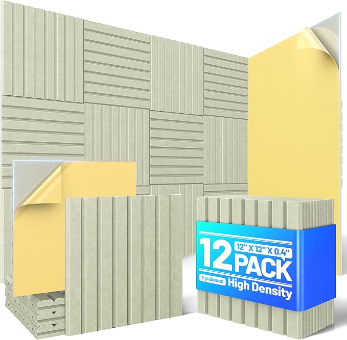12 Pack Sound Proof Foam Panels for Walls, Acoustic Panels Self-Adhesive | 12" X 12" X 0.4" Slatted Soundproof Wall Panel, High Density Sound Absorbing Panel for Gaming Recording Studio Decor-Sage by Unknown