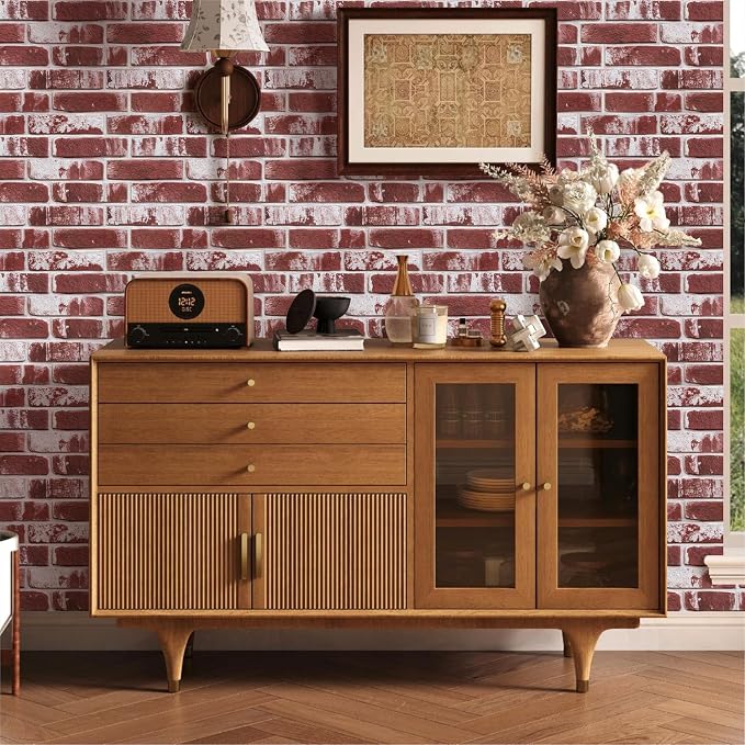 COMSTICKC 3D Faux Brick Wall Panels Peel and Stick, 10 Pcs 15.7" x 11.8" | Whitewashed Red, Not Real Brick, Ultra-Light Thin PVC Tiles, 3D Fake Brick Decorative Sticker Wall Covering, Cover 12.9 sq ft - Image 6