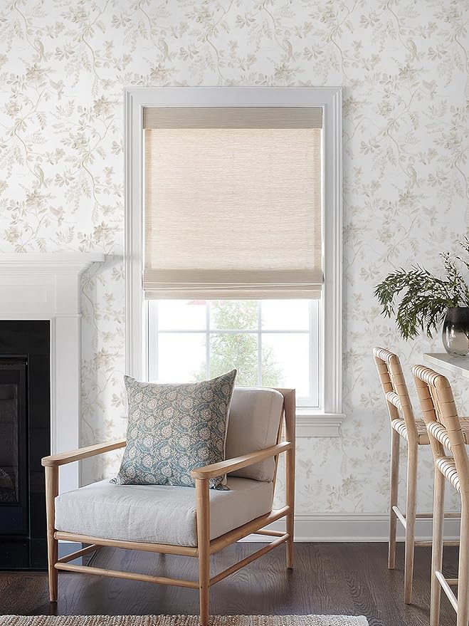 Dimoon 17.3''x197'' Vintage Peel and Stick Wallpaper Boho Beige Neutral Contact Paper White Floral Bird Wallpaper Removable Botanical Renter Friendly Modern Wall Paper Bedroom Bathroom Vinyl Roll - Image 2