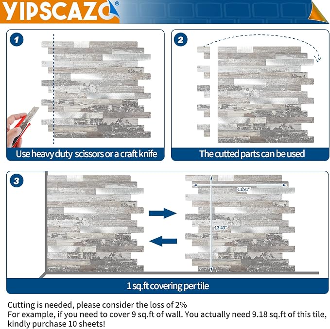 Yipscazo 2026 New Upgrade Peel and Stick Wood Metal Tile Backsplash, Stick on Tiles for Backsplash Kitchen, Bathroom (10 Sheets, Light Rustic) - Image 6