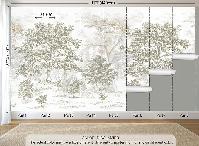 Beige Forest Peel and Stick Wallpaper Tree Landscape Wall Murals | 173"x108", Self Adhesive Canvas, for Bedroom Living Room Bathroom, Seamless, No overlapping - Image 5