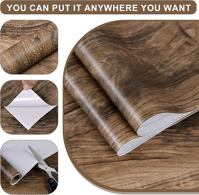 Wood Grain Contact Paper 17.3"x200" Grayish Brown Wood Look Peel and Stick Wallpaper Vintage Removable Self Adhesive Vinyl Faux Woods Wallpaper for Cabinets Countertops Covering - Image 2