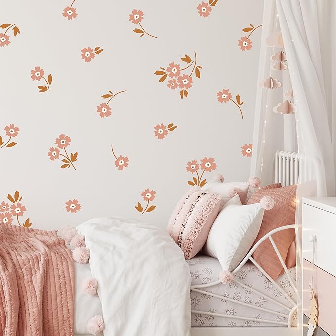 Boho Flower Wall Decals - Set of 30 Vinyl Flower Room Decor Peel and Stick Removable Floral Stickers for Nursery Bedroom Bathroom by WallPalz