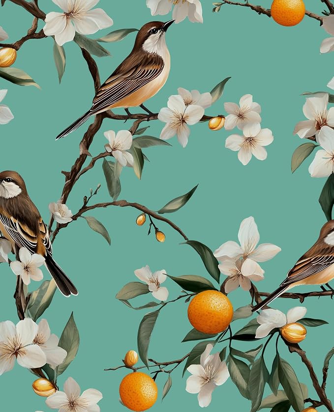 Laatse Vintage Floral Bird Wallpaper Peel and Stick 17.5" × 118", White | Self Adhesive/Removable/Waterproof/Thick Vinyl Contact Paper for Bathroom Bedroom Shelf Cabinet Drawer,Prepasted,Easy Peel by Laatse