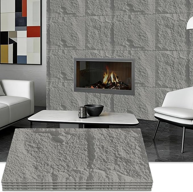 3D Faux Stone Wall Panels， 4 PCS PU Wainscoting Panel 47.2" x 23.6"×1.18 | Light Gray by Unknown
