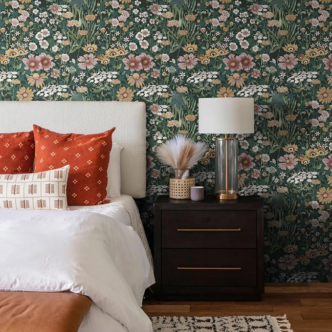 Orainege Peel and Stick Wallpaper Boho Vintage Floral Wallpaper | 16.9inx118.1in Daisy Wallpaper Self Adhesive Floral Contact Paper for Bedroom Living Room Accent Wall Removable - Image 6