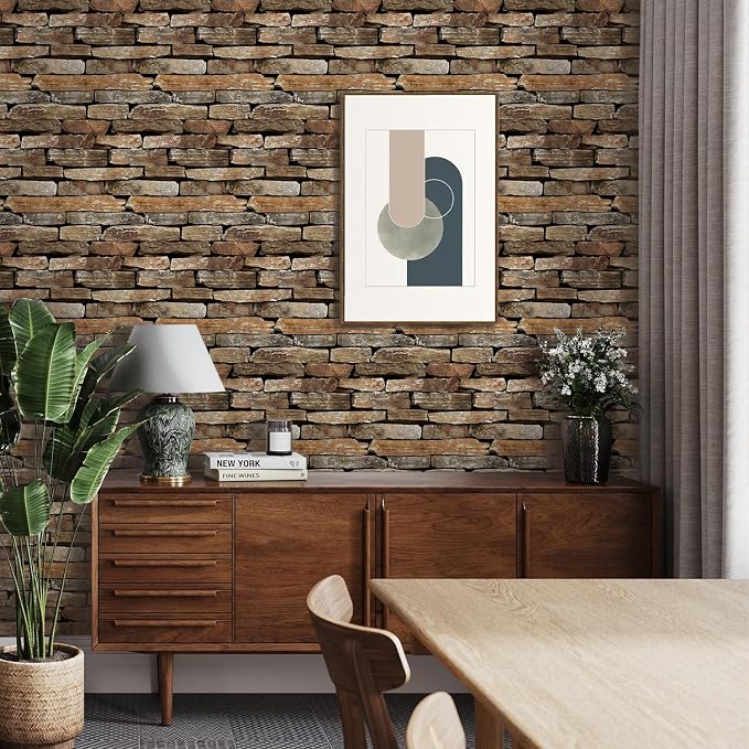 COMSTICKC 3D Faux Stone Wall Panels Peel and Stick, 10 Pcs 11.8" x 11.8" | Dark Brown, Not Real Stone, Ultra-Light Thin PVC Fake Rock Wall Sticker Covering for Easy DIY Interior Decor, Cover 9.7 sq ft - Image 2