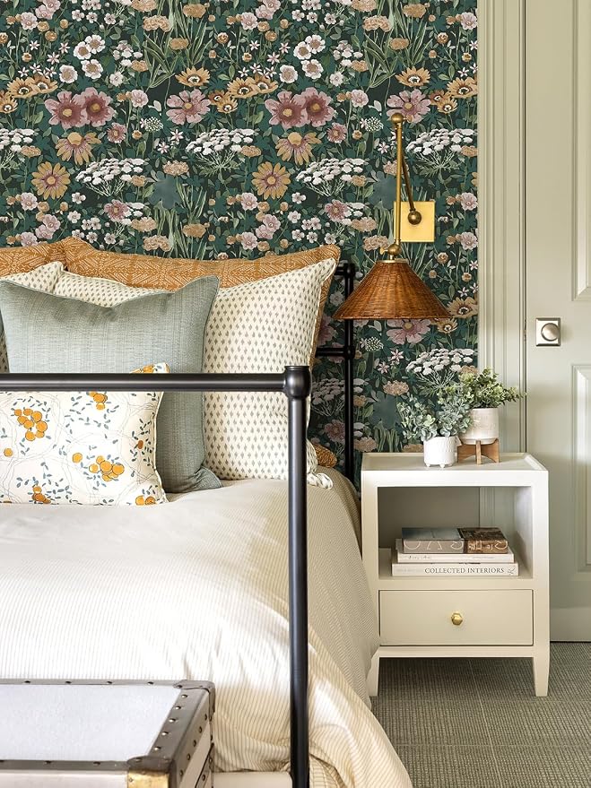 Orainege Peel and Stick Wallpaper Boho Vintage Floral Wallpaper | 16.9inx196.8in Daisy Wallpaper Self Adhesive Floral Contact Paper for Bedroom Bathroom Accent Wall Decor Removable - Image 2