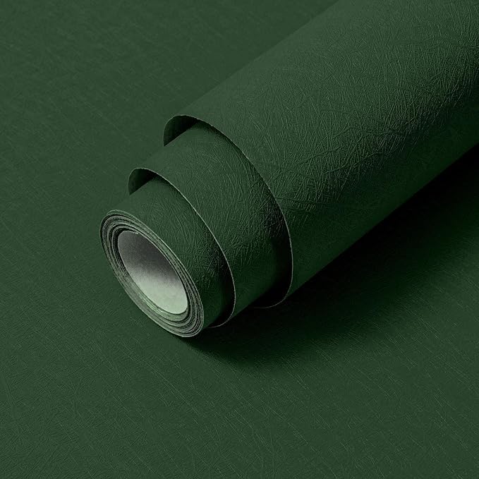 Dark Green Peel and Stick Wallpaper Removable Silk Texture Contact Paper | 15.7" X 196.8" Self Adhesive Vintage Embossed Stick on Wallpaper Home Decorativon for Wall Shelf Liner Paper by Abyssaly
