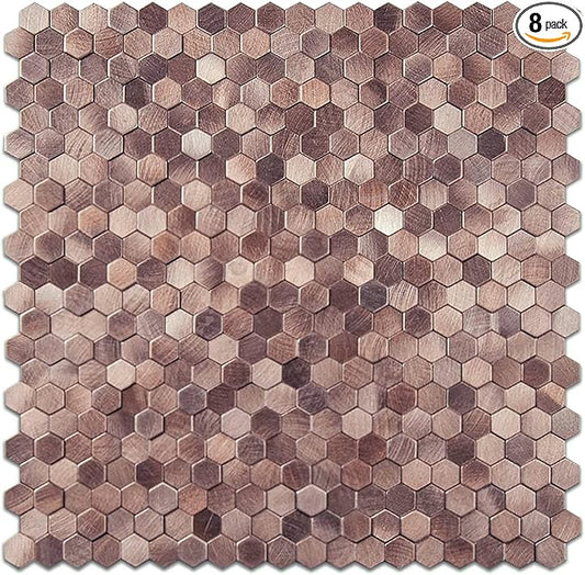 KASARO Peel and Stick Backsplash Tiles, 12" x 12" 3D Pink Hexagon Metal Mosaic Wall Panel, Self-Adhesive Waterproof Kitchen Backsplash for Bathroom, Fireplace, Living Room Decor, 8 Pack by KASARO