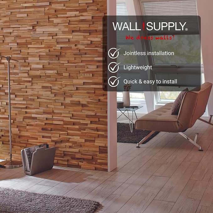 Wall!Supply 3D Wall Panels – Reclaimed Modern Asian Teak Wood – Home Decor Wallpaper Alternative for Living Room, Bedroom & Office – Easy DIY Installation – 10 Pack, Covers 9.6 Sq Ft | Real Reclaimed Asian Teak, Wallpaper Alternative, Easy DIY Installa... - Image 3