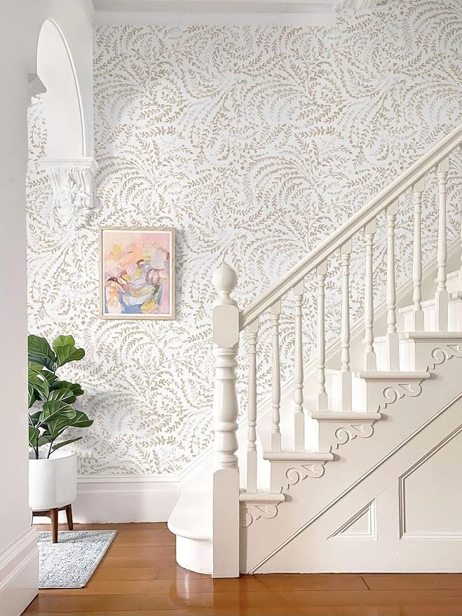 Ismoon Boho Peel and Stick Wallpaper Beige Neutral Farmhouse Contact Paper | 17.3x78.7in Leaf Botanical Stick on Wall Paper Removable Self Adhesive Vinyl Wallpaper for Bedroom Accent Wall Decor Hallway - Image 7