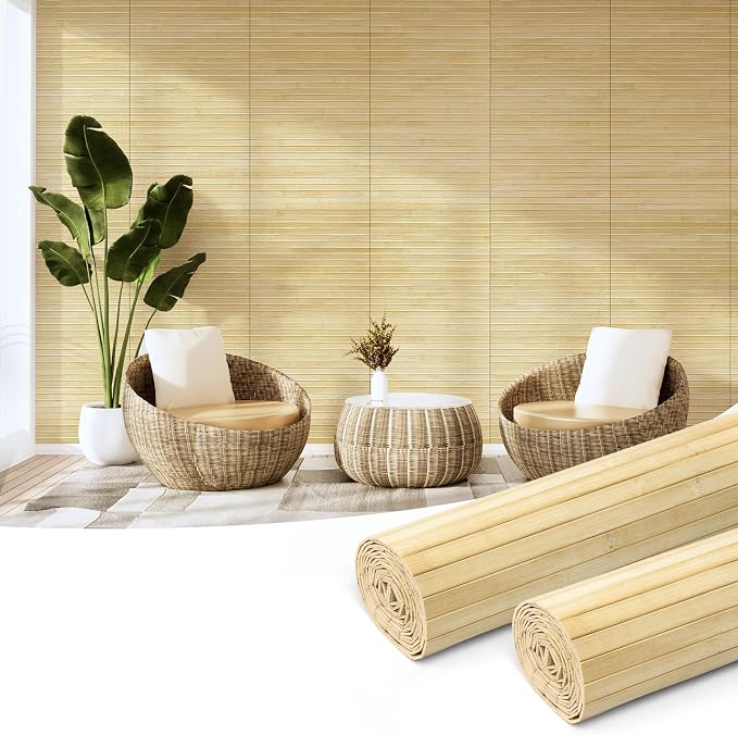 Art3d 12 x 96 in Pole Wrap Natural Bamboo Wall Panel, 2-Pack, Raw | Renewable Raw Board, Waterproof, No Emission, Wear-Resistant, Freely Cuttable, Stylish Wall Decor for Bedroom and Office by Art3d
