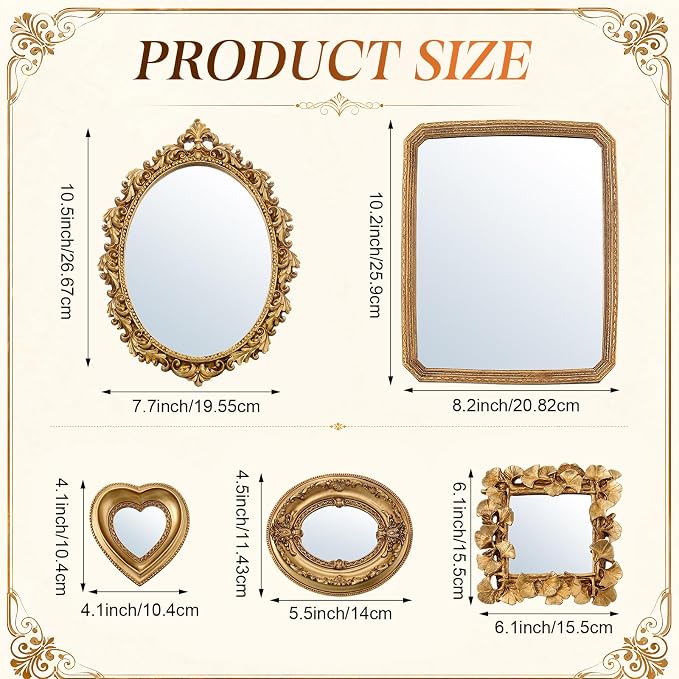 Vintage Mirror Set,11in/8in/6in/4in,Cute Style,5 Pcs - Image 2