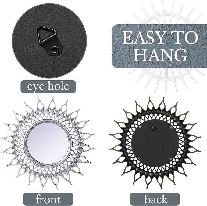 Namalu 6 Pcs Sunburst Round Mirror for Wall Decor, Classic, Silver - Image 5