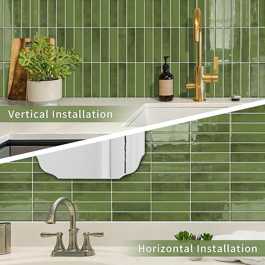 10 Sheets Upgraded Thicker Design Subway Tile Peel and Stick Backsplash | 12”×12”Self Adhesive Wall Tiles Stick on Back Splash for Kitchen,Bathroom,Camper(Green) - Image 3