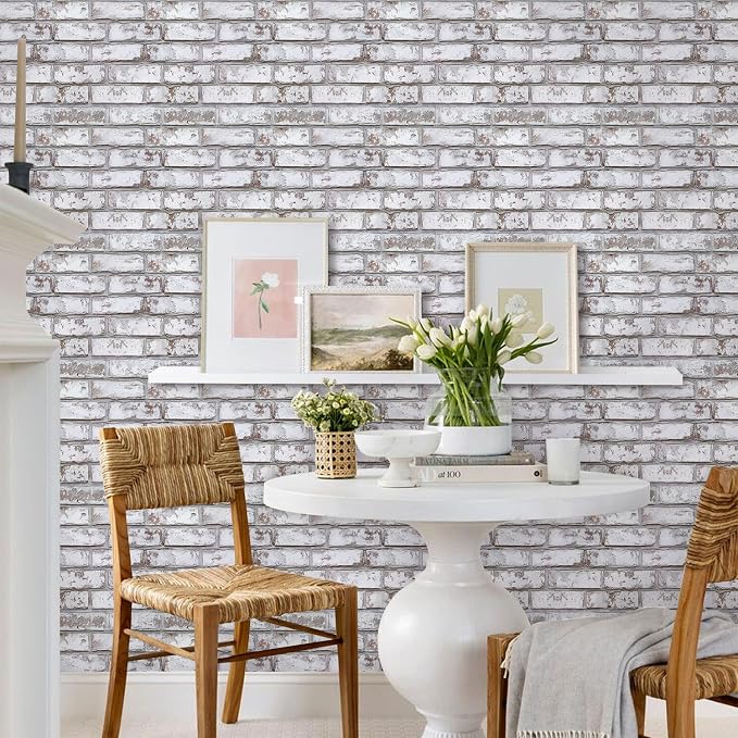 Commomy 10 Pcs Peel and Stick Brick Tile Thin PVC 10 pcs 11.8"x 11.8" | Small Size 3D Faux Brick Wall Panels Printable Fake Brick Wallpaper for Bedroom,Kitchen (Covers 9.7 sq.ft) - Image 9