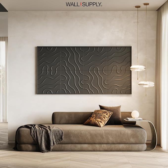 Wall!Supply 3D Flow Line Wall Panels, 12-Pack, Black | Lightweight XPS Foam, Wallpaper Alternative, Easy DIY Installation, Covers 32.29 Sq Ft, for Living Room, Bedroom, Office - Image 6