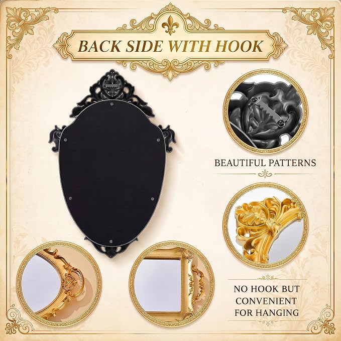 Beeveer 4 Pcs Vintage Gold Wall Mirror Set Luxury Gallery Wall Mirror Decorative Hanging Antique Decor for Living Room Entryway Wedding Bedroom Bathroom Victorian Decor (Classic,Gold) - Image 3
