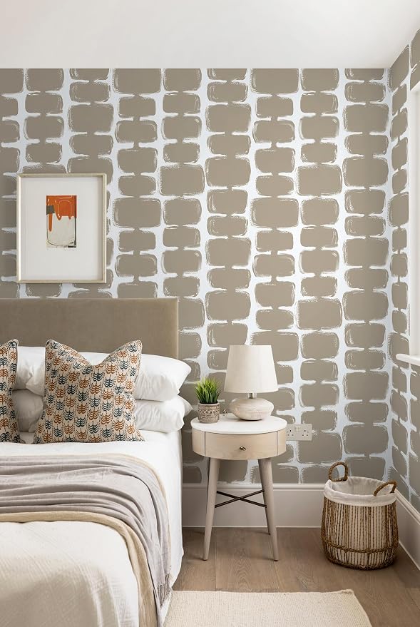 Safiyya 17.3"x393" Peel and Stick Wallpaper Mid Century Modern Abstract Contact Paper Geometric Wall Paper Self Adhesive Removable Wallpaper for Bathroom and Bedroom Vinyl, Light Brown and White - Image 5
