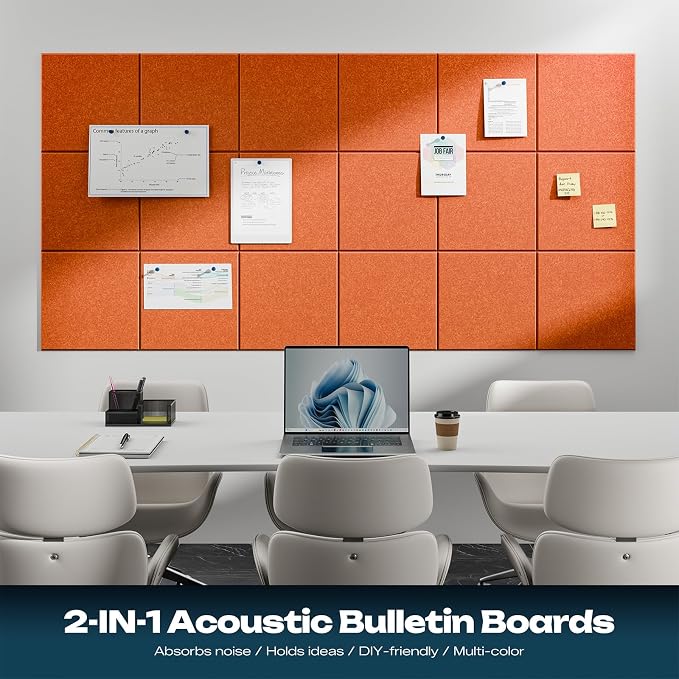 Sonicism 22 Pack Acoustic Wall Panels with Self-Adhesive, 12" X 12" X 0.4" Sound Proof Foam Panels, Decorative Soundproof Wall Panels, Sound Proof Absorbing Tiles for Home & Offices, Orange - Image 3