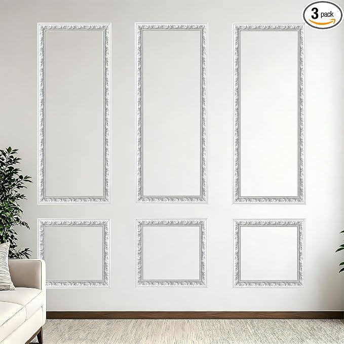 Peel and Stick Wall Molding Kit,Wainscoting Panel Accent Wall Molding Trim | Pattern,Self Adhesive,Paintable,PVC,Pre-Cut,Floral-24x54in by TRAIN2ART
