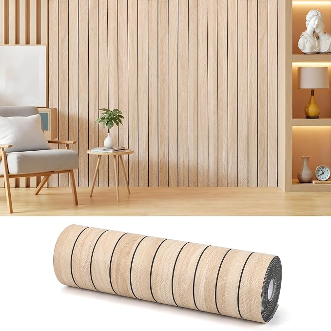 Thick Peel and Stick Slat Wall Panel Self-Adhesive 3D Wood Grain | Wallpaper Sticker Soundproof Moisture Resistant for Wall Ceiling (236.22" x 15.75") by AILOOCEDI