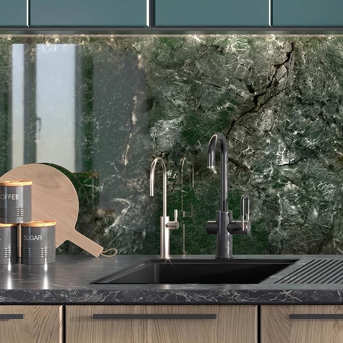 Marble Peel and Stick Waterproof Wall Paneling, 118" x 47" Amazonita Green Glossy Finish Self-Adhesive Backsplash Tile Vinyl Wall Panel for Kitchen Bathroom Wall Decor, Covers 38.75 Sq. Ft. - Image 7