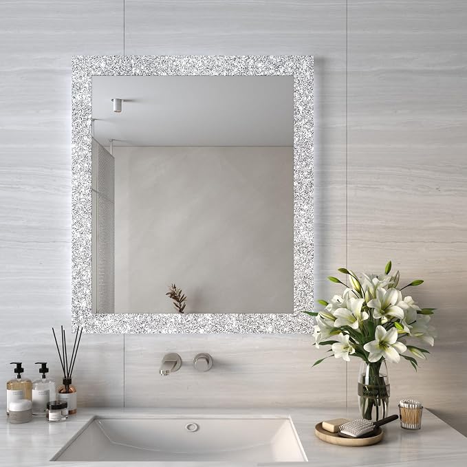 FunStick 3.9"x472" Silver Glitter Wallpaper Border Sparkle Glitter Wallpaper Peel and Stick Mirror Borders for Bathroom Wall Paper Border Sticker Silver Contact Paper for Bedroom Dresser Waterproof - Image 2