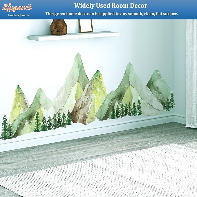 Large Mountain Wall Decals, Green Pine Tree Peel and Stick Vinyl Wall Stickers & Murals, Removable Home Room Wall Decor for Bedroom Living Room Bedroom Classroom Office Nursery - Image 3