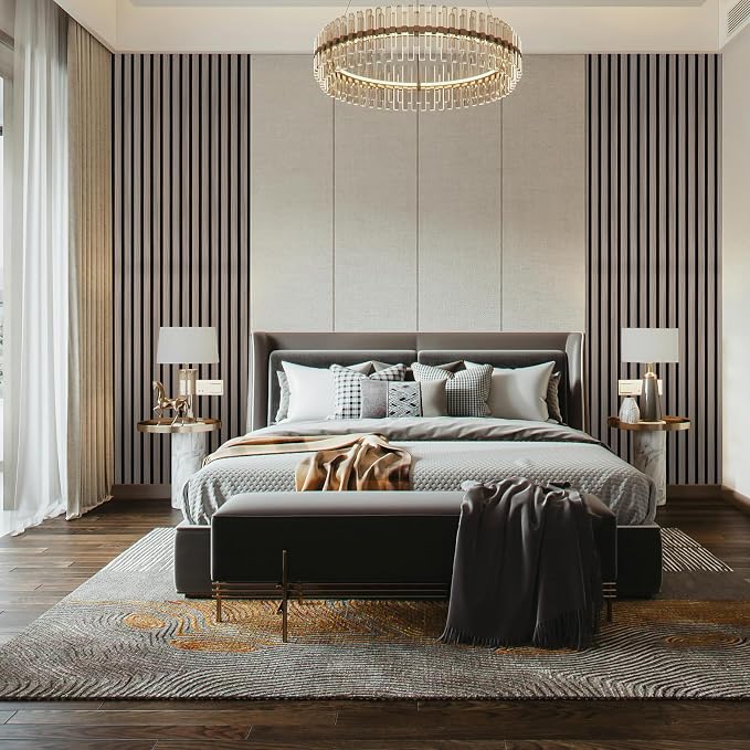 Peel and Stick Slat Wall Panels, 4" x 96" Self-Adhesive Light Walnut Faux Wood Accent Wall Panels, Removable 3D PVC Soundproof Wall Panels for Bedroom, Living Room, TV Background & Home Décor - Image 5