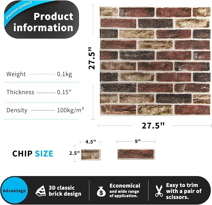 Art3d 20-Pack Durable Faux Brick Peel and Stick 3D Wall Panels, Red Brown | Coverage: 105 Sq. Ft, Waterproof, Oil-Proof, Easy to Wipe, Decorative, Ideal for Bedroom, Kitchen - Image 6